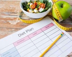 close-up-of-diet-plan-and-food-on-table